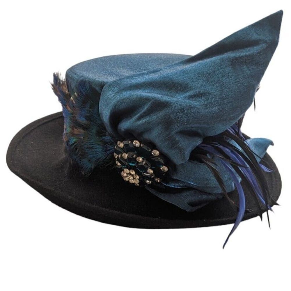 Whittall Shon Real Feathered Church Derby Hat‎ Purple Blue Black Multicolored